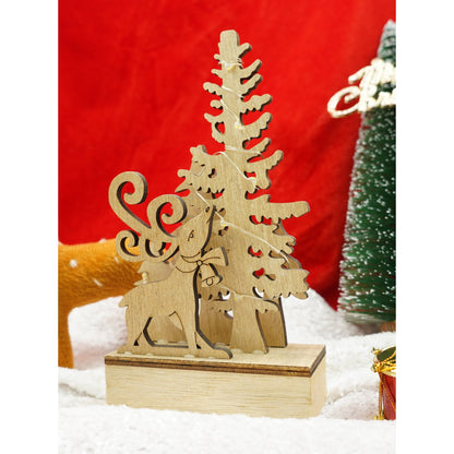 Decoratiune luminoasa, peisaj cu Cerb si Brad, maro, lungime: 11 cm, latime: 5 cm, inaltime: 19 cm, lemn, interior/exterior
