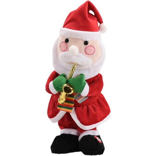 Decoratiune Mos Craciun, Klevo, Animat, care Canta si Danseaza, cu Saxofon, Imbracat Festiv, 25 cm Inaltime, Rosu