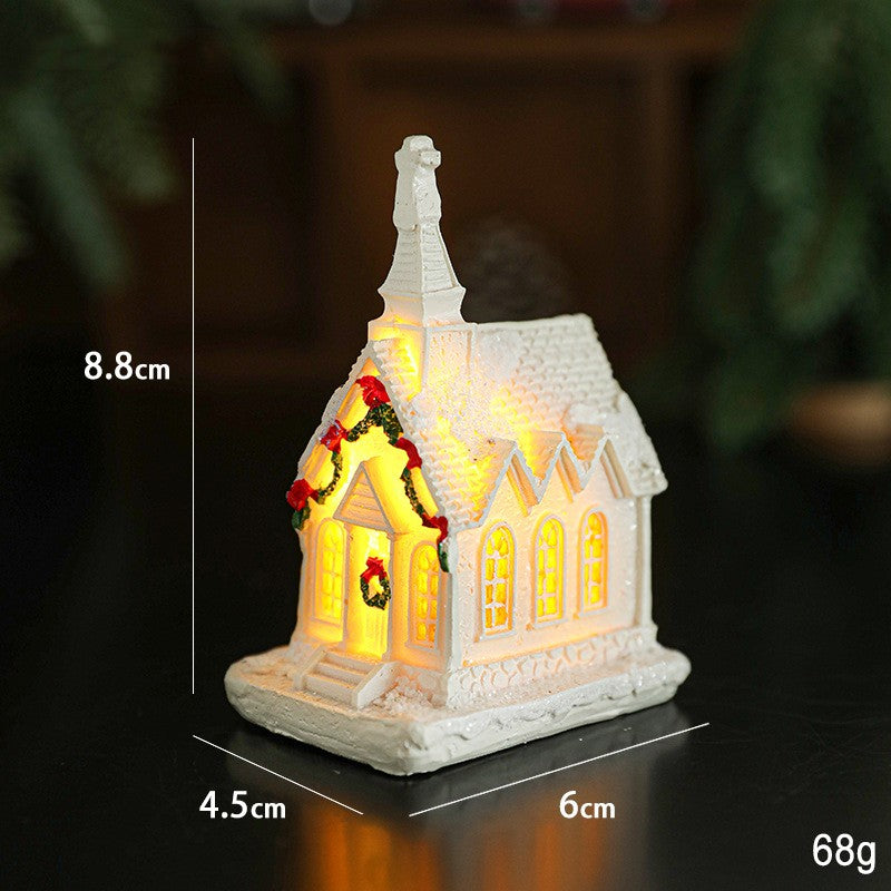 Decoratiune Ornament de Craciun, Klevo, Biserica de Craciun din Rasina, Model Biserica Mica Iluminata din Interior, 8.8 x 6 x 4.5 cm, Alb