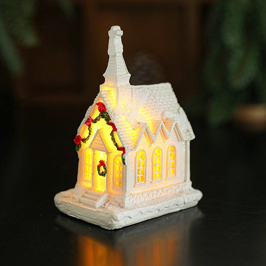 Decoratiune Ornament de Craciun, Klevo, Biserica de Craciun din Rasina, Model Biserica Mica Iluminata din Interior, 8.8 x 6 x 4.5 cm, Alb