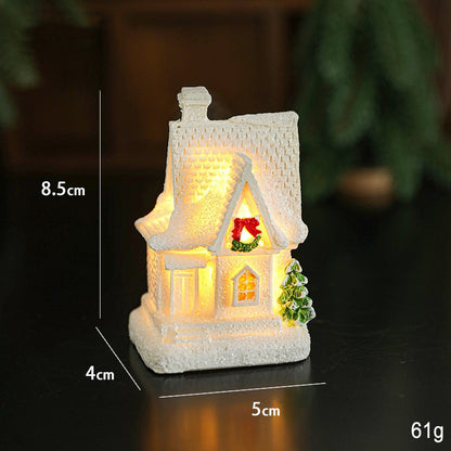 Decoratiune Ornament de Craciun, Klevo, Casuta de Craciun din Rasina, Model Casa Mica Iluminata din Interior, 8.5 x 5 x 4 cm, Alb