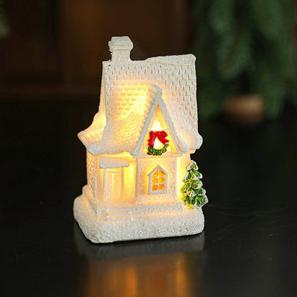 Decoratiune Ornament de Craciun, Klevo, Casuta de Craciun din Rasina, Model Casa Mica Iluminata din Interior, 8.5 x 5 x 4 cm, Alb