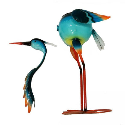 Decoratiune pentru Gradina, Klevo, Flamingo pentru Gradina cu Suport pentru Plante Flori, Ornament de Ghiveci de Flori, Model Flamingo, din Fier, 71 x 34 x 22 cm, Albastru