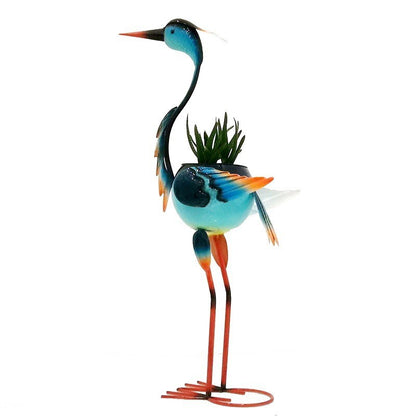 Decoratiune pentru Gradina, Klevo, Flamingo pentru Gradina cu Suport pentru Plante Flori, Ornament de Ghiveci de Flori, Model Flamingo, din Fier, 71 x 34 x 22 cm, Albastru