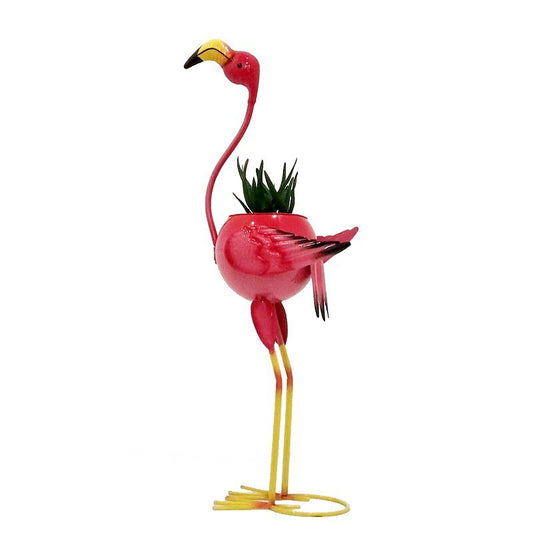 Decoratiune pentru Gradina, Klevo, Flamingo pentru Gradina cu Suport pentru Plante Flori, Ornament de Ghiveci de Flori, Model Flamingo, din Fier, 73 x 34 x 22 cm, Roz