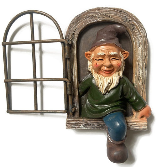 Decoratiune pentru Gradina, Klevo, Model Elf pentru Pom, Statuie pentru Gradina din Rasina, Decor pentru Gradina, Elf, 14.5 x 8 x 15 cm, Maro