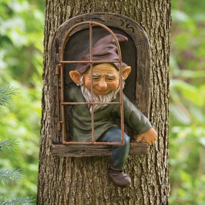Decoratiune pentru Gradina, Klevo, Model Elf pentru Pom, Statuie pentru Gradina din Rasina, Decor pentru Gradina, Elf, 14.5 x 8 x 15 cm, Maro