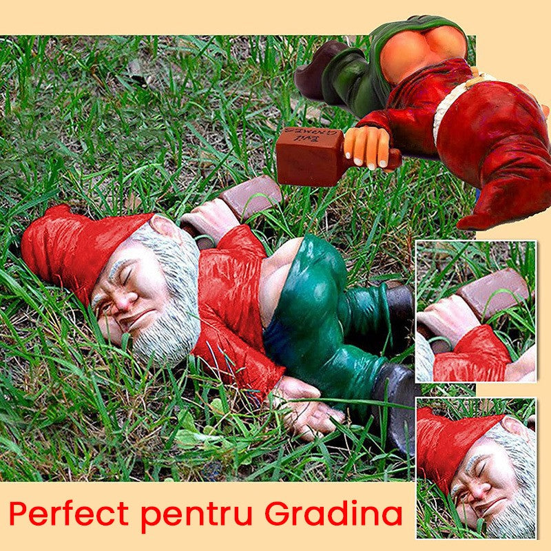 Decoratiune pentru Gradina, Klevo, Model Pitic de Gradina Beat, Statuie Amuzanta pentru Gradina, Decor pentru Gradina, Gnom Beat, 18 cm, Rosu
