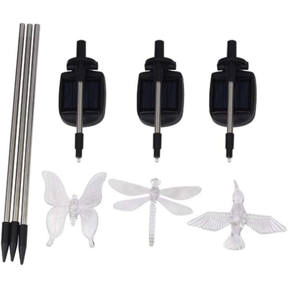 Set 3 Lampi Solare LED tip pasare-fluture-libelula, Inaltime 43 cm, Klevo, Multicolor
