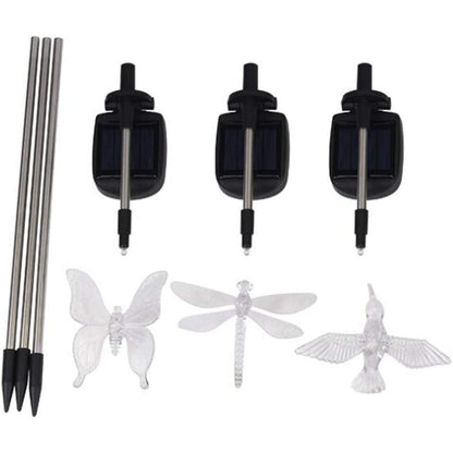 Set 3 Lampi Solare LED tip pasare-fluture-libelula, Inaltime 43 cm, Klevo, Multicolor