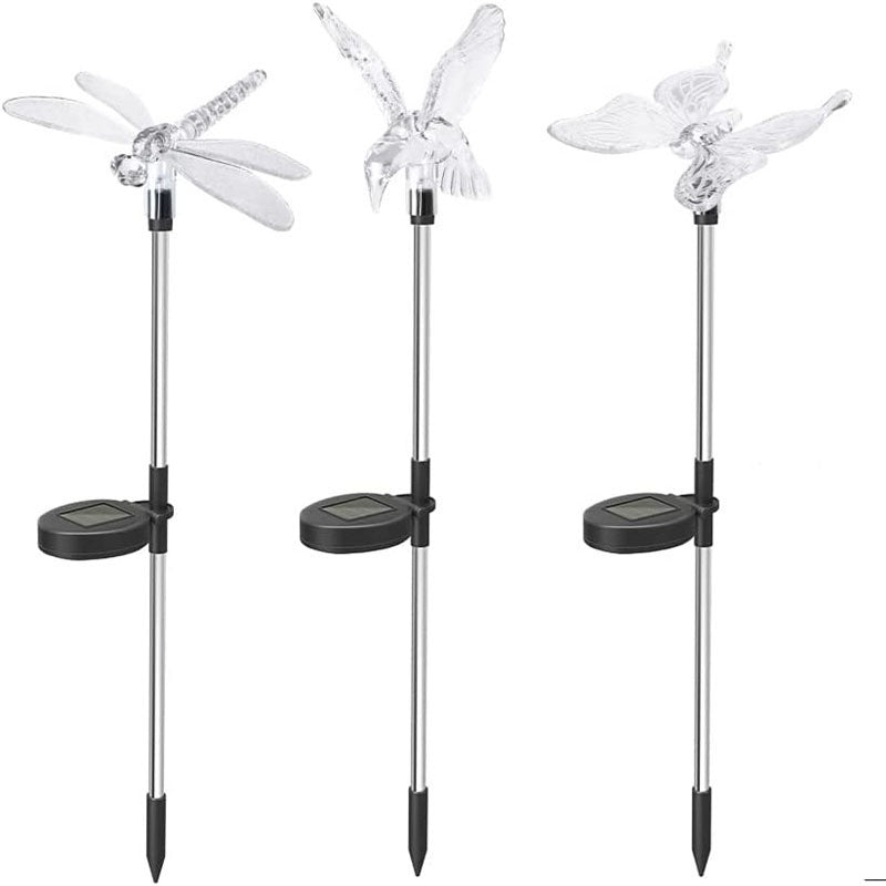 Set 3 Lampi Solare LED tip pasare-fluture-libelula, Inaltime 43 cm, Klevo, Multicolor