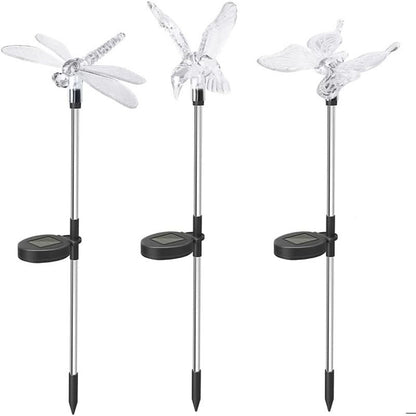 Set 3 Lampi Solare LED tip pasare-fluture-libelula, Inaltime 43 cm, Klevo, Multicolor