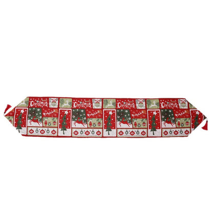 Napron Decorativ pentru Masa, Klevo, Model Merry Christmas, Tematica Craciun, 35 x 180 cm, Rosu/Verde