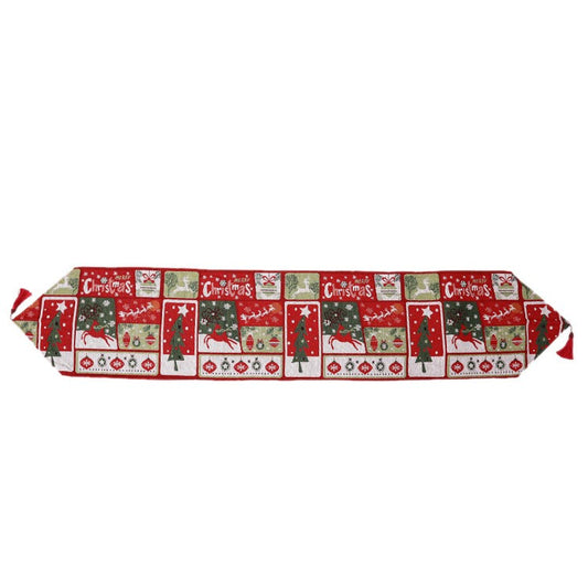 Napron Decorativ pentru Masa, Klevo, Model Merry Christmas, Tematica Craciun, 35 x 180 cm, Rosu/Verde