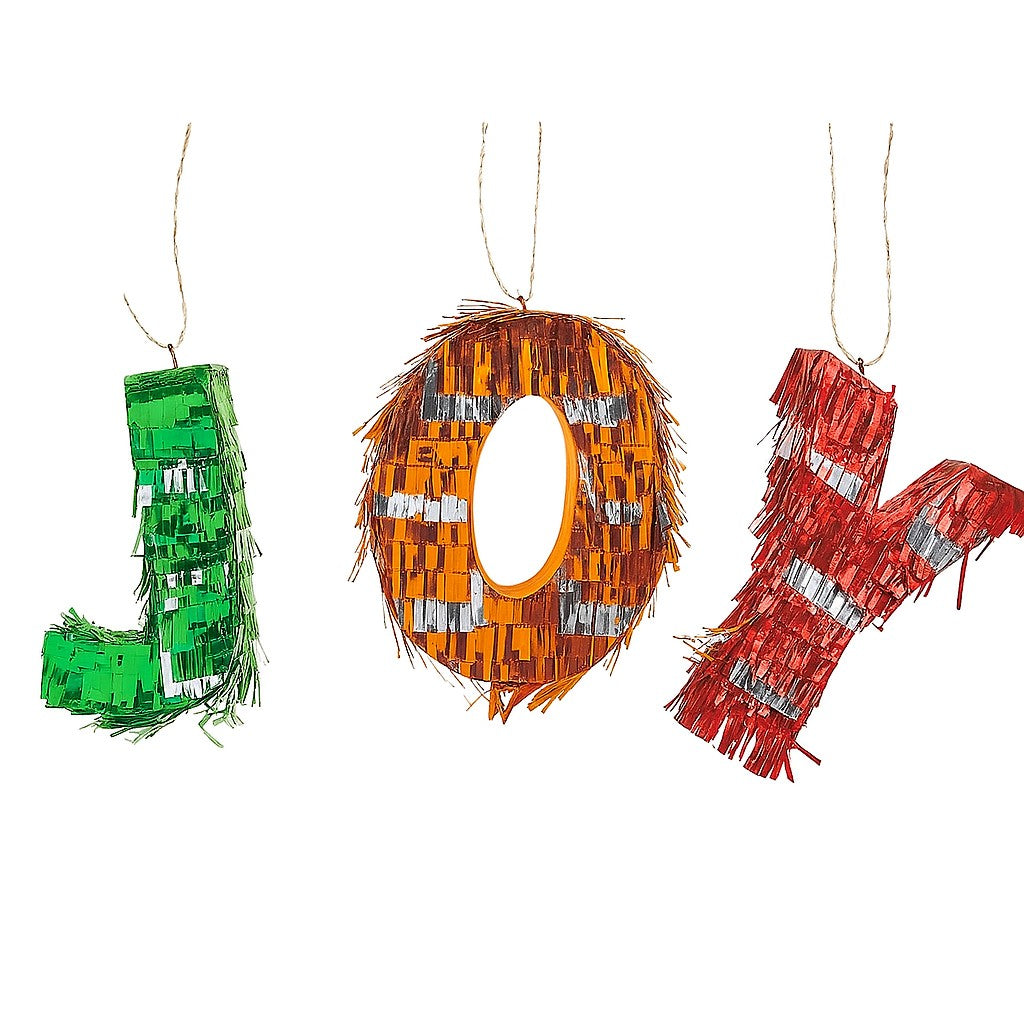 Pinata Mini JOY, Klevo, Accesoriu pentru Petrecere Set 3 Bucati din Hartie Creponata si Carton, Pinata pentru Petreceri, 40 x 27 x 8 cm, Verde Portocaliu Rosu