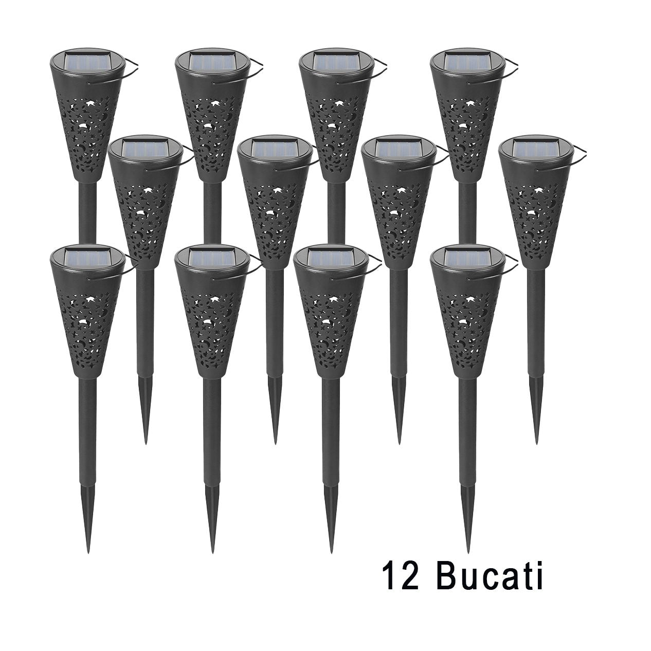 Set 12 Lampi Solare Led pentru Gradina, Klevo, Tip Torta, 36 x 6.8 cm, Buton On-Off, Lumina Multicolor, Negru