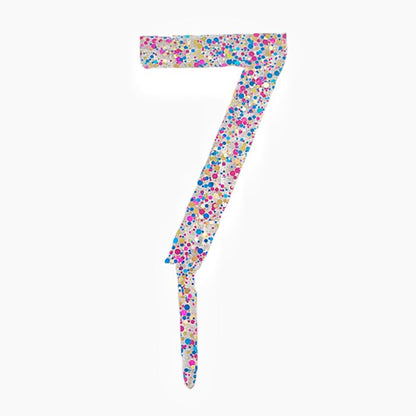 Decoratiune Topper pentru Tort, Klevo, din Acrilic cu Fulgi de Sclipici, Model Cifra 7, Inaltime 18.5 cm, Transparent Multicolor