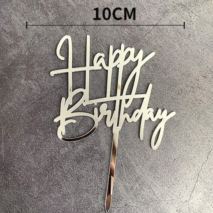 Decoratiune Topper pentru Tort, Klevo, Model Happy Birthday, Tematica Aniversare, Arginitu, 10 cm