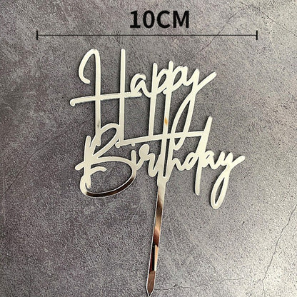 Decoratiune Topper pentru Tort, Klevo, Model Happy Birthday, Tematica Aniversare, Arginitu, 10 cm