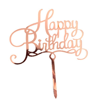 Decoratiune Topper pentru Tort, Klevo, Model Happy Birthday, Tematica Aniversare, 10 cm, Roz
