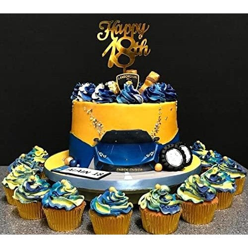 Decoratiune Topper pentru Tort, Klevo, Model Happy18th, Dimensiuni 10 cm, Tematica Majorat, Auriu