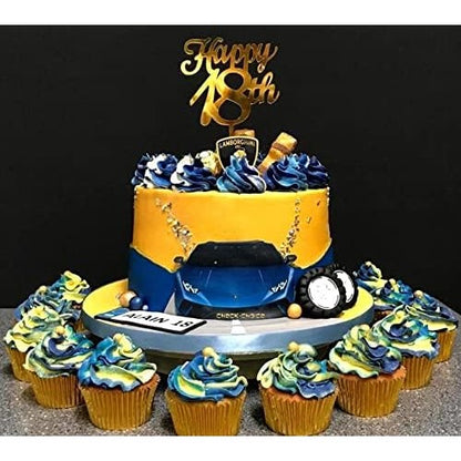 Decoratiune Topper pentru Tort, Klevo, Model Happy18th, Dimensiuni 10 cm, Tematica Majorat, Auriu