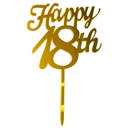 Decoratiune Topper pentru Tort, Klevo, Model Happy18th, Dimensiuni 10 cm, Tematica Majorat, Auriu
