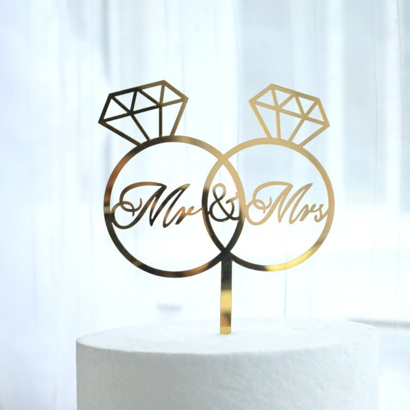 Decoratiune Topper pentru Tort, Klevo, Model Inele Mr&Mrs, Tematica Nunta, 10 cm, Auriu