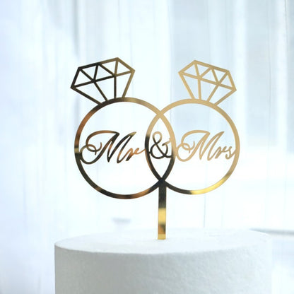 Decoratiune Topper pentru Tort, Klevo, Model Inele Mr&Mrs, Tematica Nunta, 10 cm, Auriu