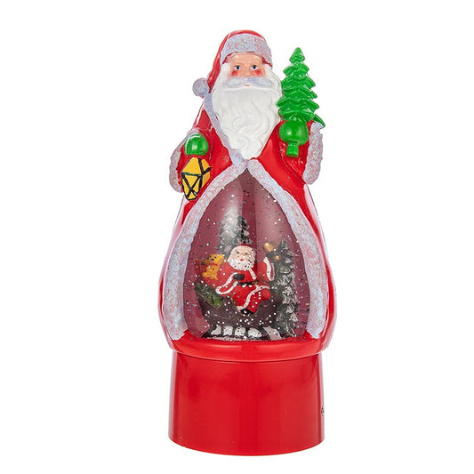 Decoratiune de Craciun, Klevo, Model Mos Craciun, Felinar Glob cu Iluminare LED si Efect Zapada, 29 x 12 x 11.5 cm, Rosu