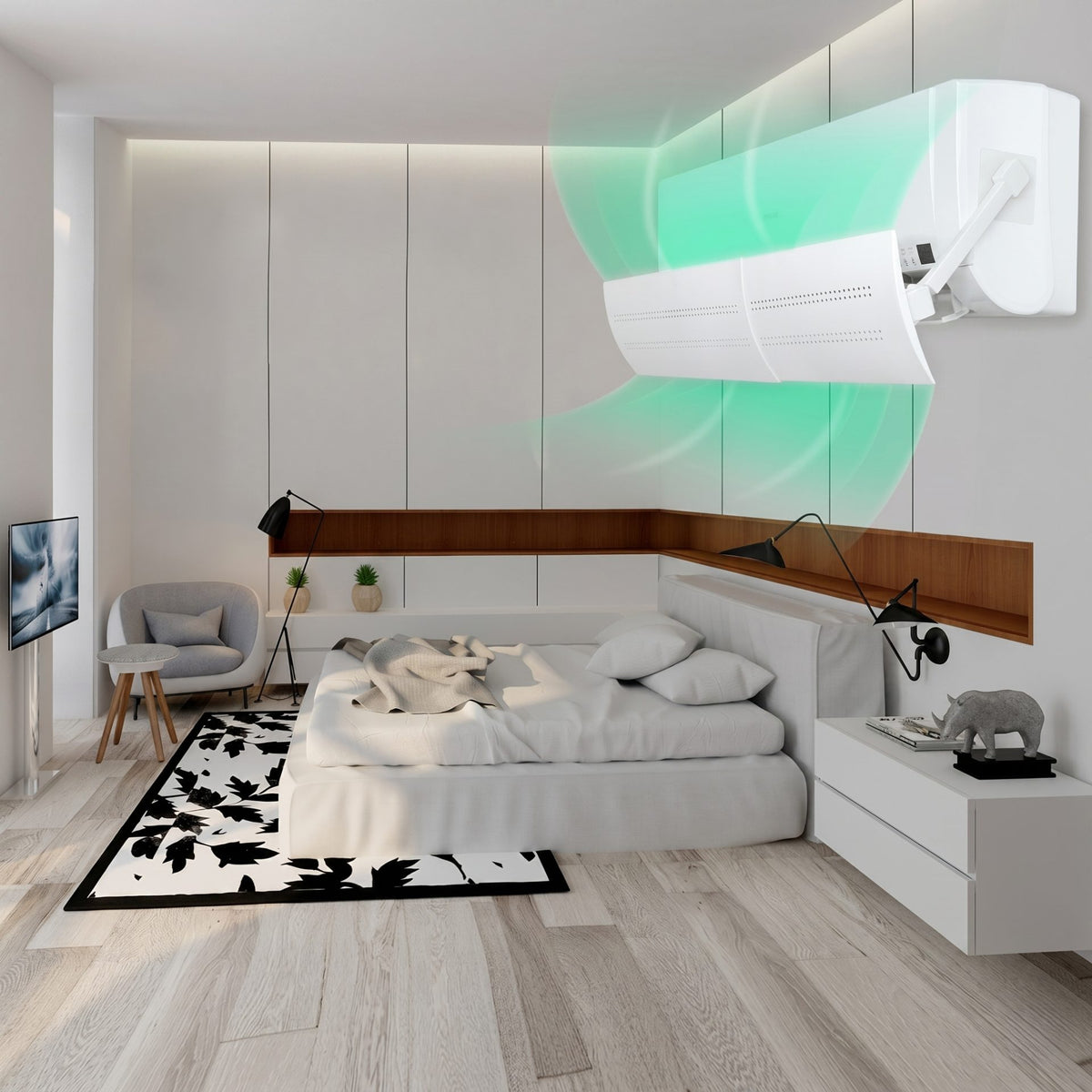 Deflector pentru Aer Conditionat, Klevo, Brat Ajustabil in Forma de Y cu Colturi Rotunjite, Capac pentru Directionarea Fluxului de Aer si Reducerea Curentului Direct