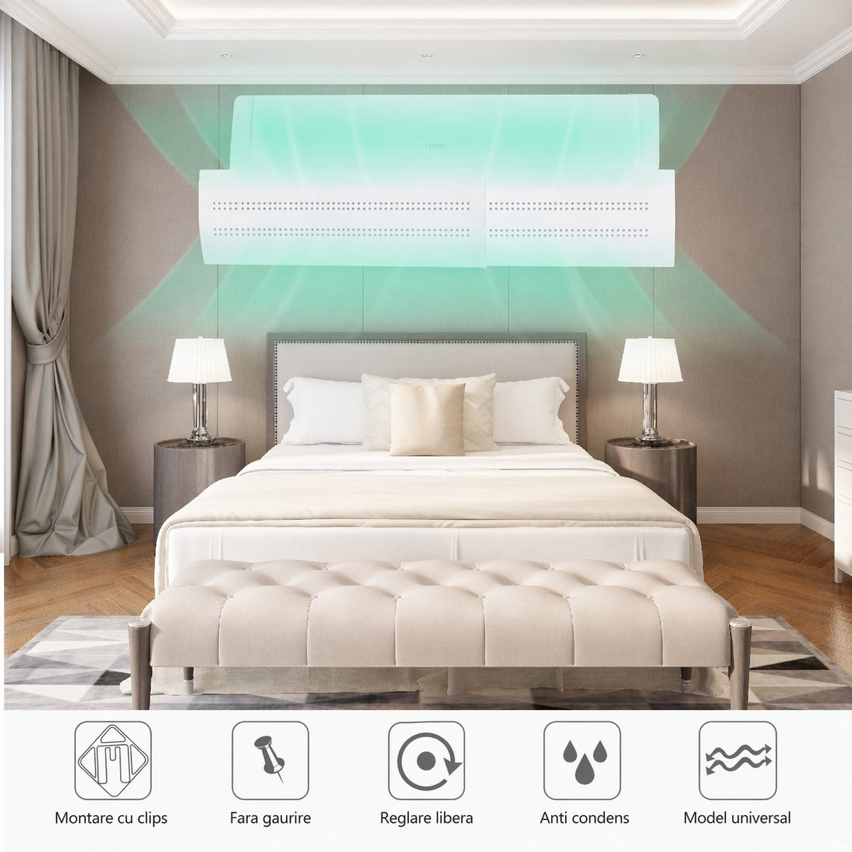 Deflector pentru Aer Conditionat, Klevo, Model B cu Suprafata Neta, Panou pentru Directionarea Fluxului de Aer si Reducerea Curentului Direct