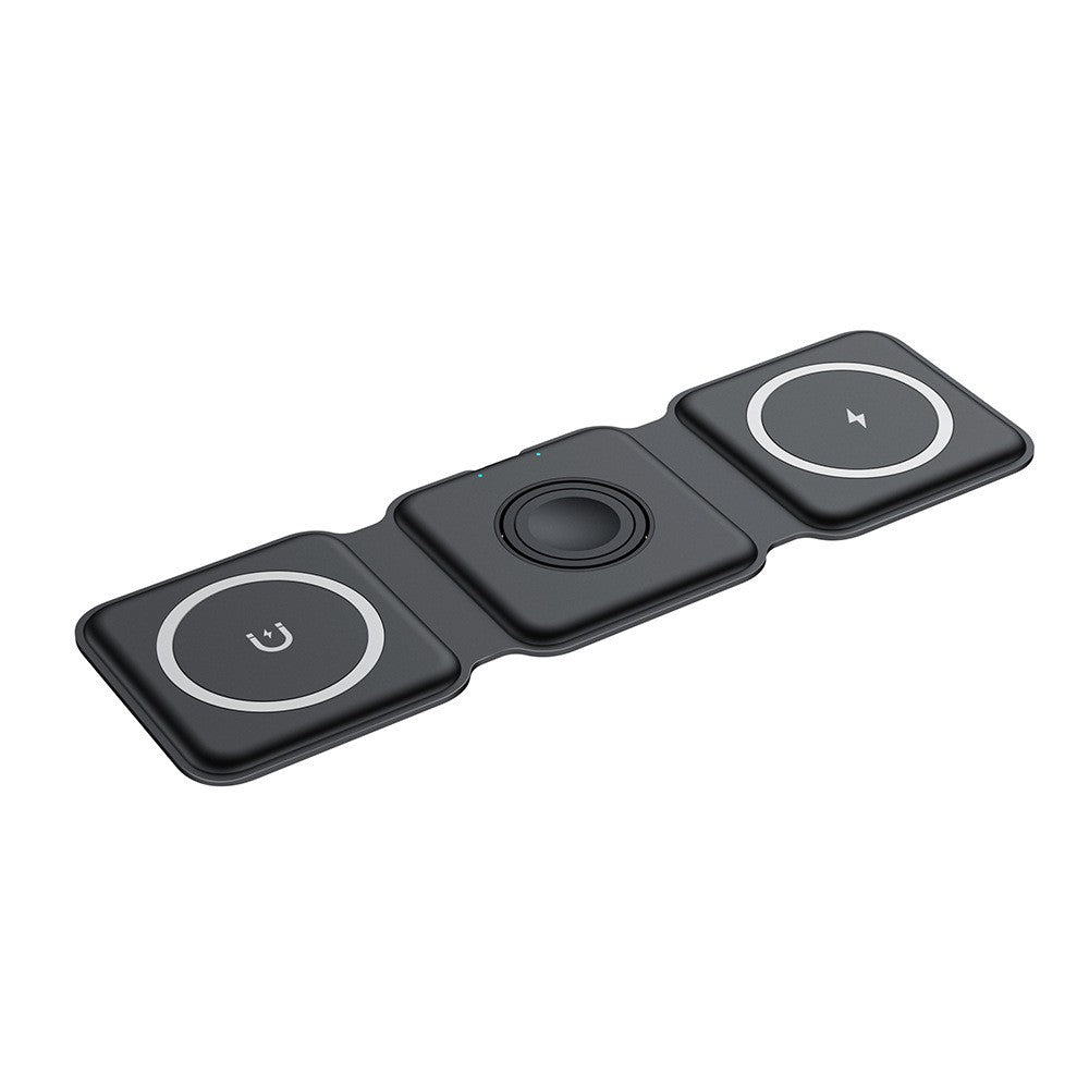 Incarcator Wireless Magnetic/Pliabil 3in1, Klevo, Multifunctional de Birou, 15W, Compatibil cu iOS/Android, 25 x 7.5 x 1 cm, Negru