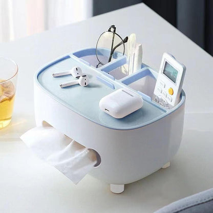 Suport pentru Servetele, Klevo, Cutie Multifunctionala, Design Minimalist, ABS, cu Suport pentru Obiectele Personale, pentru Birou, 21x12x12 cm, Albastru