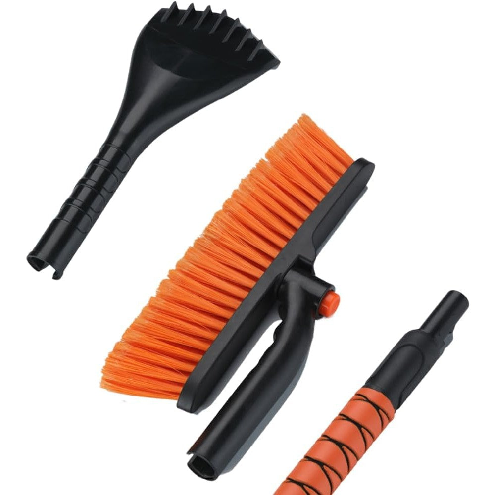 Perie de Zapada cu Racleta pentru Masina, Klevo, Multifunctionala, Rotativa, Demontabila, cu Maner Antiderapant, Telescopica, Aluminiu, Plastic, Fragmentarea Ghetii de pe Parbriz, Solutia pentru Iarna, pentru Dezghetare, Portocalie