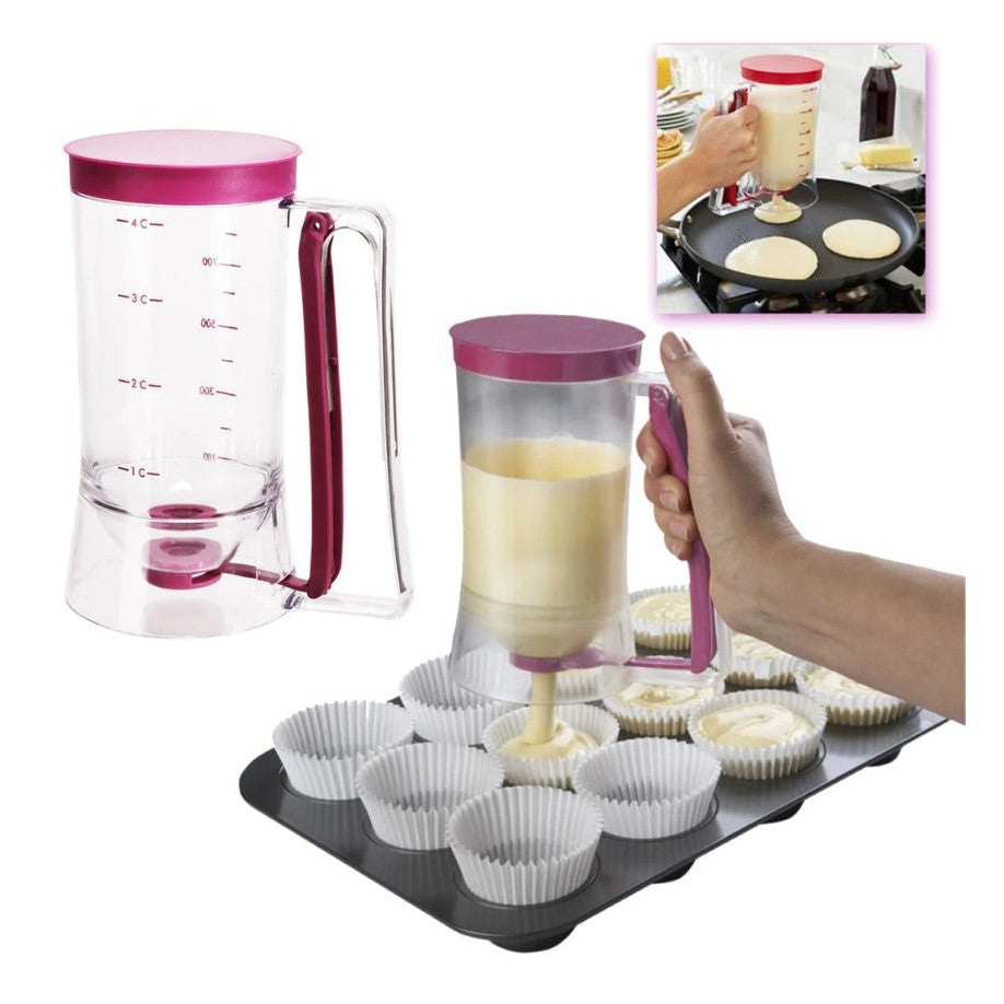 Dispenser de aluat pentru prajituri Klevo, Batter Dispenser, din plastic, maner cu arc, 900 ml, usor de manipulat si utilizat, Mov