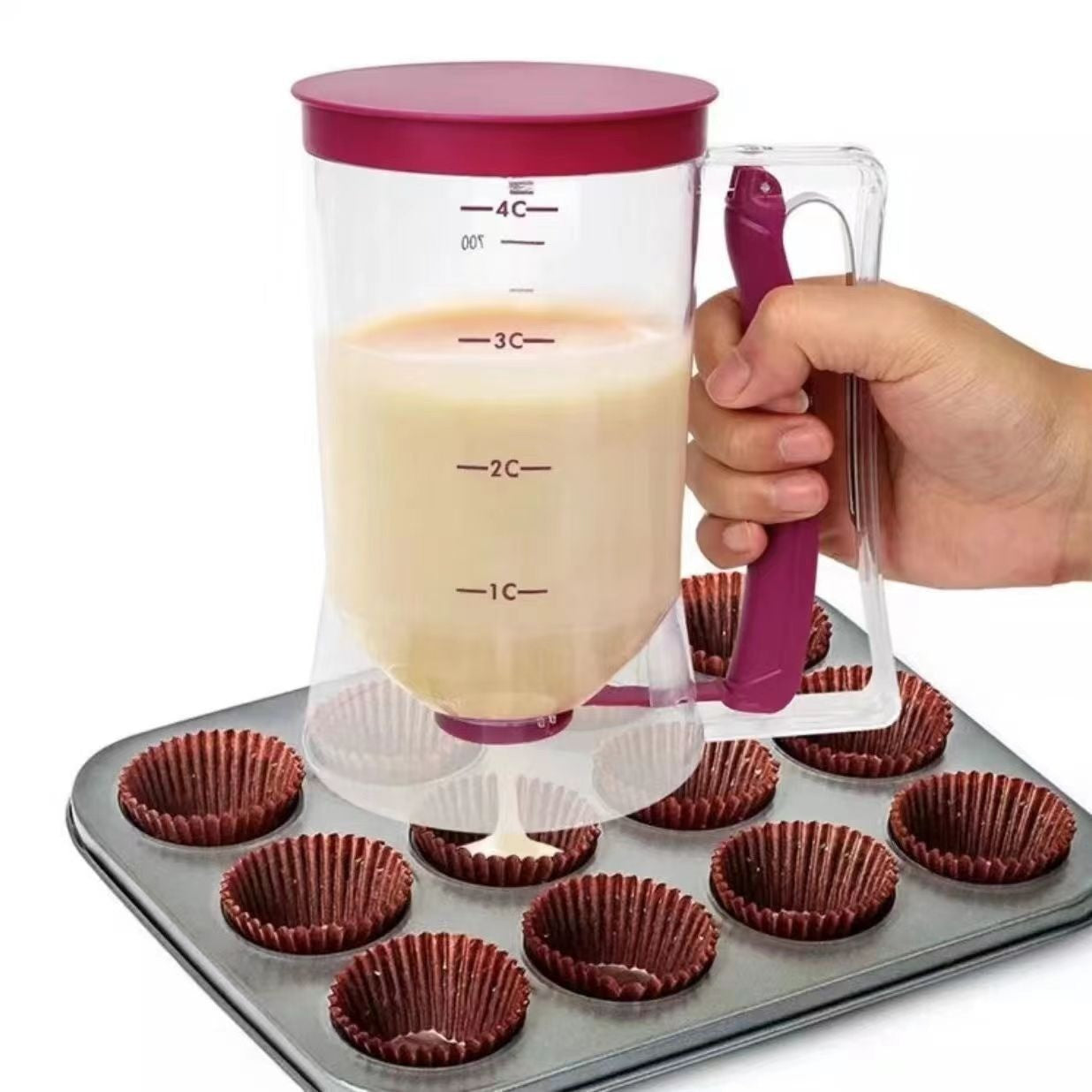 Dispenser de Aluat pentru Prajituri, Klevo, din Plastic, Maner cu Arc, 900 ml, 18.5 x 11 cm, Rosu