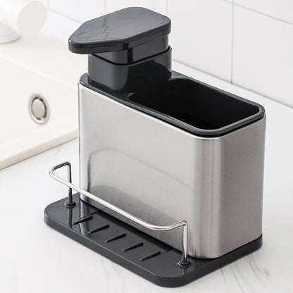 Dispenser Multifunctional, Klevo, Dozator pentru Detergent, pentru Sapun Lichid, Dezinfectant, cu Suport pentru Ustensile, 18.5 x 18 x 12.8 cm Negru