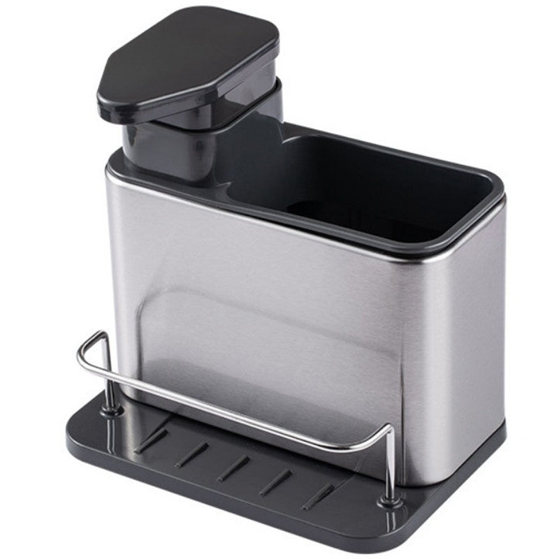 Dispenser Multifunctional, Klevo, Dozator pentru Detergent, pentru Sapun Lichid, Dezinfectant, cu Suport pentru Ustensile, 18.5 x 18 x 12.8 cm Negru