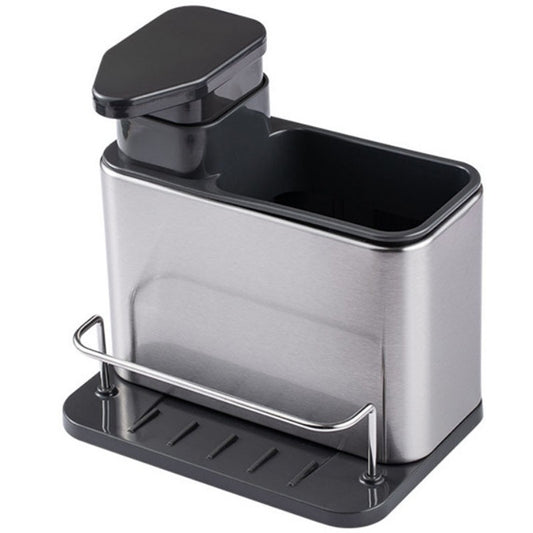 Dispenser Multifunctional, Klevo, Dozator pentru Detergent, pentru Sapun Lichid, Dezinfectant, cu Suport pentru Ustensile, 18.5 x 18 x 12.8 cm Negru