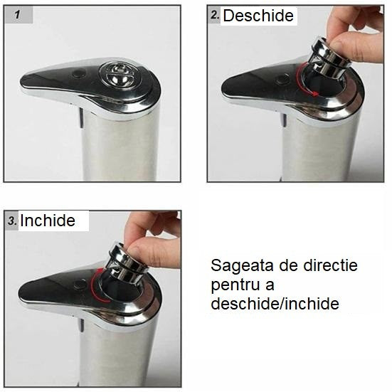Dispenser pentru Sapun Lichid/Dezinfectant, Klevo, cu Senzor Infrarosu de Miscare, din Otel Inoxidabil, 250 ml, 19 x 11 cm, Gri