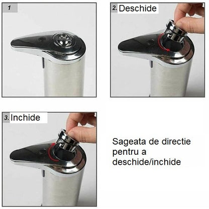 Dispenser pentru Sapun Lichid/Dezinfectant, Klevo, cu Senzor Infrarosu de Miscare, din Otel Inoxidabil, 250 ml, 19 x 11 cm, Gri