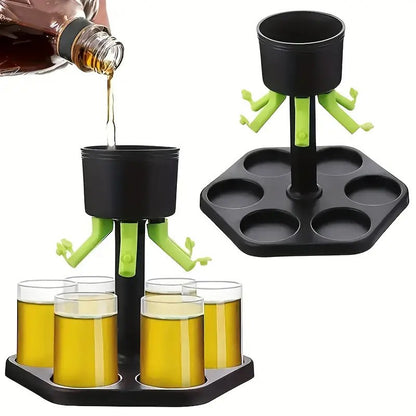 Dozator Hexagonal cu Suport pentru Shoturi, Klevo, 6 Pahare, Set Complet cu Ambalaj si Cutie, Dispenser, Divizor, Joc de Baut, Negru
