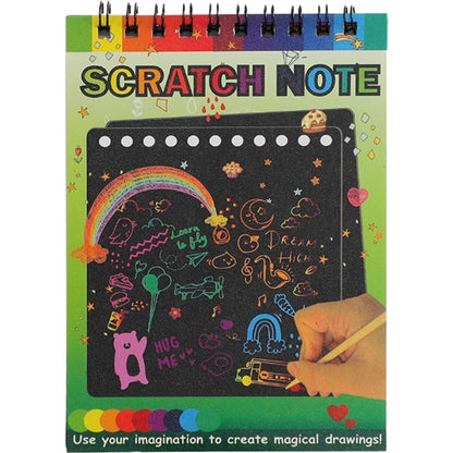 Caiet cu fise razuibile Klevo, DIY Magic Scratch, 12 File, Curcubeu, Creion din Lemn, Cartonase negre, 14 x 10 cm, verde