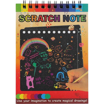 Caiet cu fise razuibile Klevo, DIY Magic Scratch, 12 File, Curcubeu, Creion din Lemn, Cartonase negre, 14 x 10 cm, galben