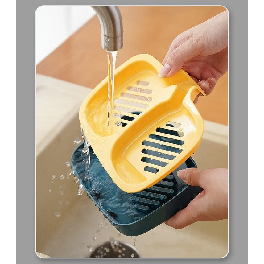 Savoniera Dubla, Klevo, Sistem de Scurgere a Apei, din ABS, 14.5 x 18 x 3 cm, Albastru/Galben