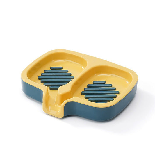 Savoniera Dubla, Klevo, Sistem de Scurgere a Apei, din ABS, 14.5 x 18 x 3 cm, Albastru/Galben
