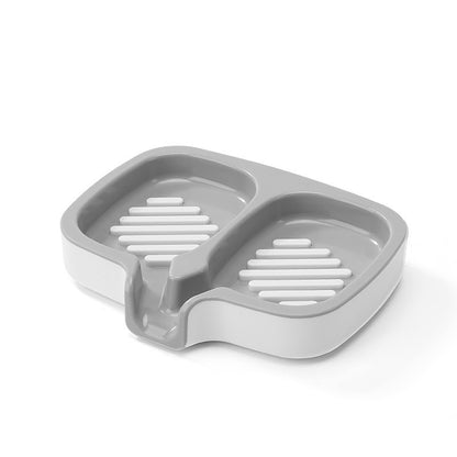Savoniera Dubla, Klevo, Sistem de Scurgere a Apei, din ABS, 14.5 x 18 x 3 cm, Alb/Gri