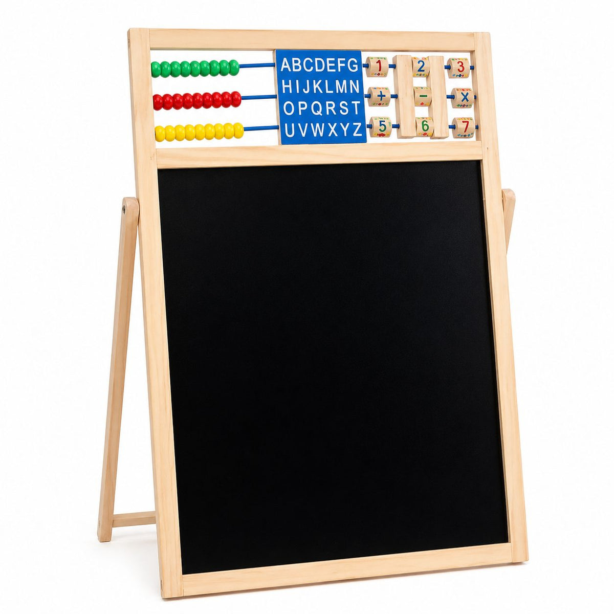 Tabla Educativa de Desen Magnetica cu Doua Fete, Klevo, Reglabila pe Inaltime, Cadru din Lemn, Abac, Litere si Accesorii Incluse, Varsta Recomandata 3 Ani Plus, 52x36 cm