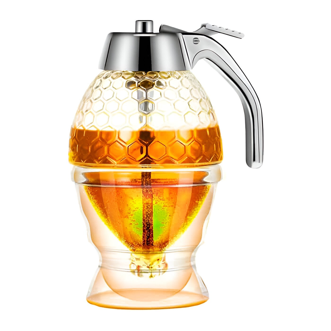 Dozator de Miere, Klevo, Dispenser fara Picurare, Borcan Tip Fagure, fara Scurgeri, pentru Zahar si Sirop, 15x8 cm, Transparent